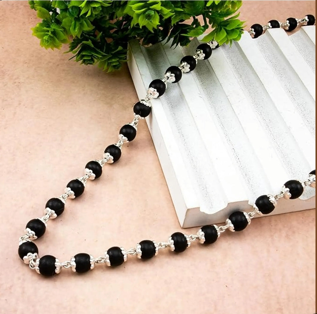 Silver Plated Eternal Karungali Mala - Natural Ebony Wood (Govt. Certified)