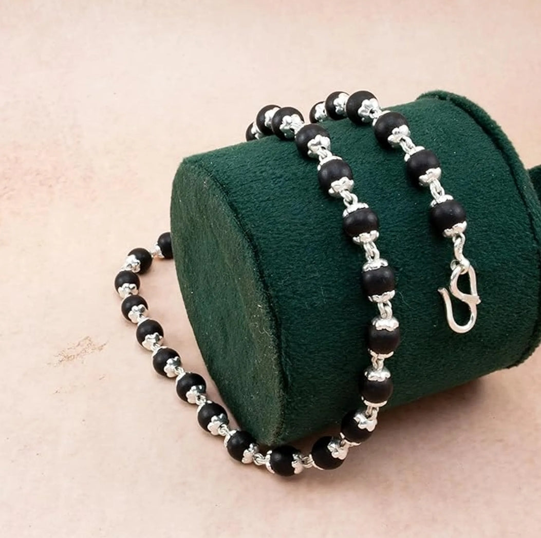 Silver Plated Eternal Karungali Mala - Natural Ebony Wood (Govt. Certified)