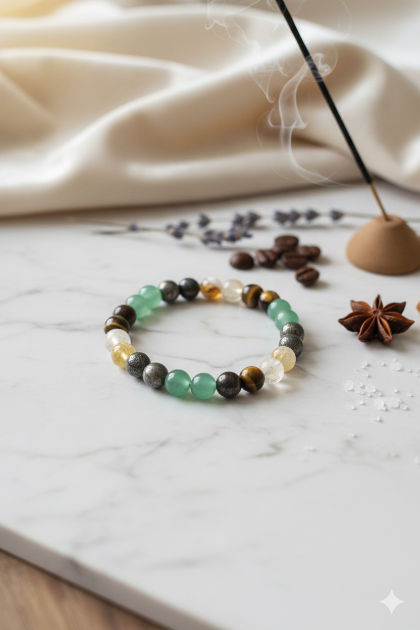 Money Magnet Fusion Band - Pyrite, Tiger Eye, Citrine & Aventurine Beads