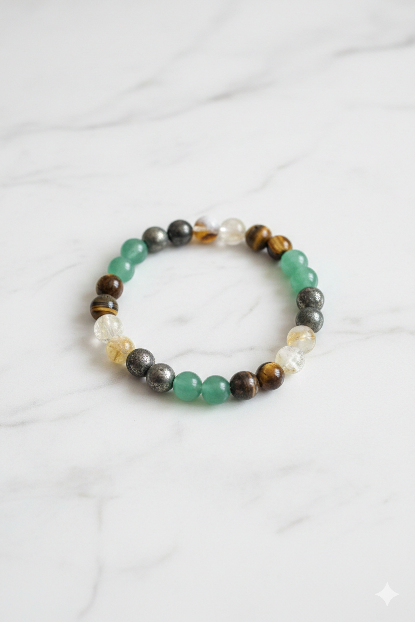 Money Magnet Fusion Band - Pyrite, Tiger Eye, Citrine & Aventurine Beads