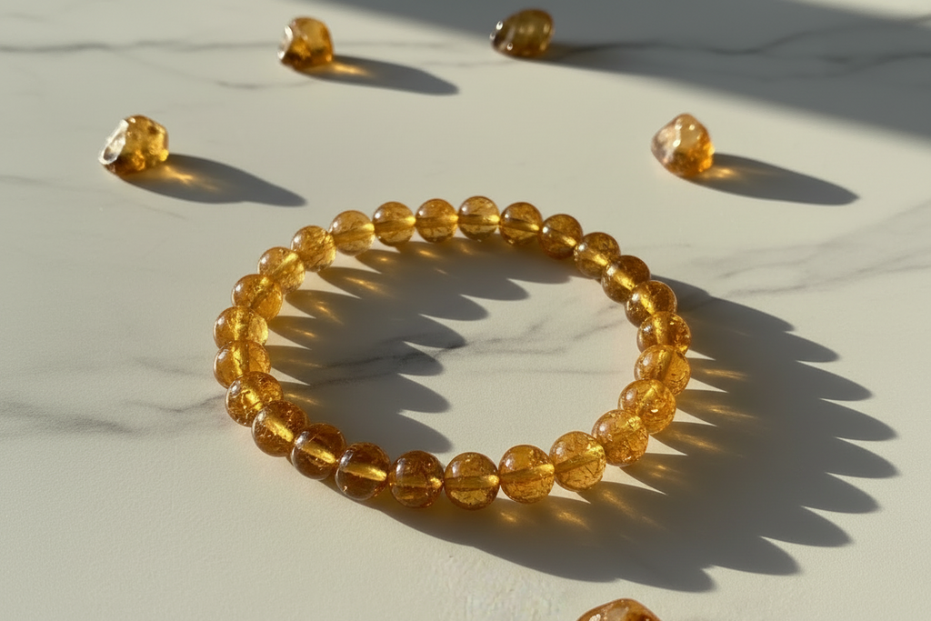 Citrine bracelet on marble surface