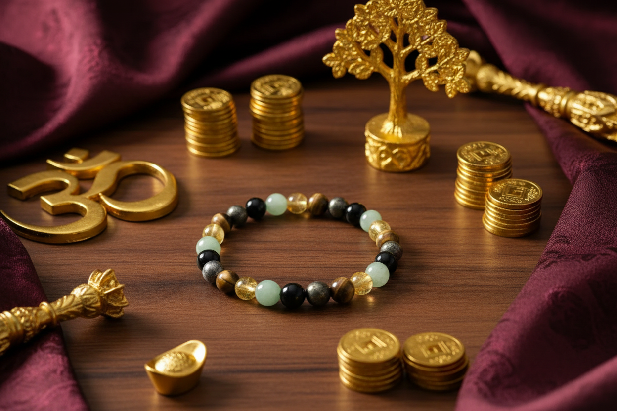 Money Multiplier Bracelet with gold coins - wealth and abundance theme